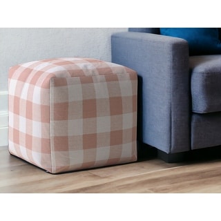 HomeRoots 17" Pink and White Cotton Gingham Pouf Ottoman - Bed Bath ...
